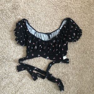 Forever 21 Black Floral Wrap Top Small